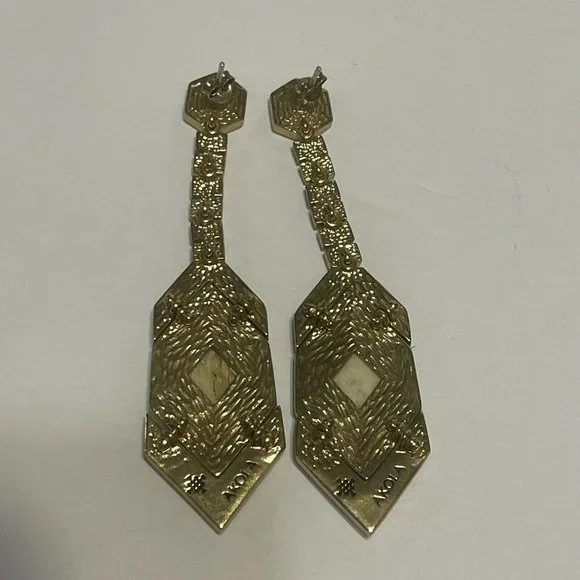 Akola gold tone horn drop Dangle statement earrings Elegant Boho Chevron - Picture 7 of 9